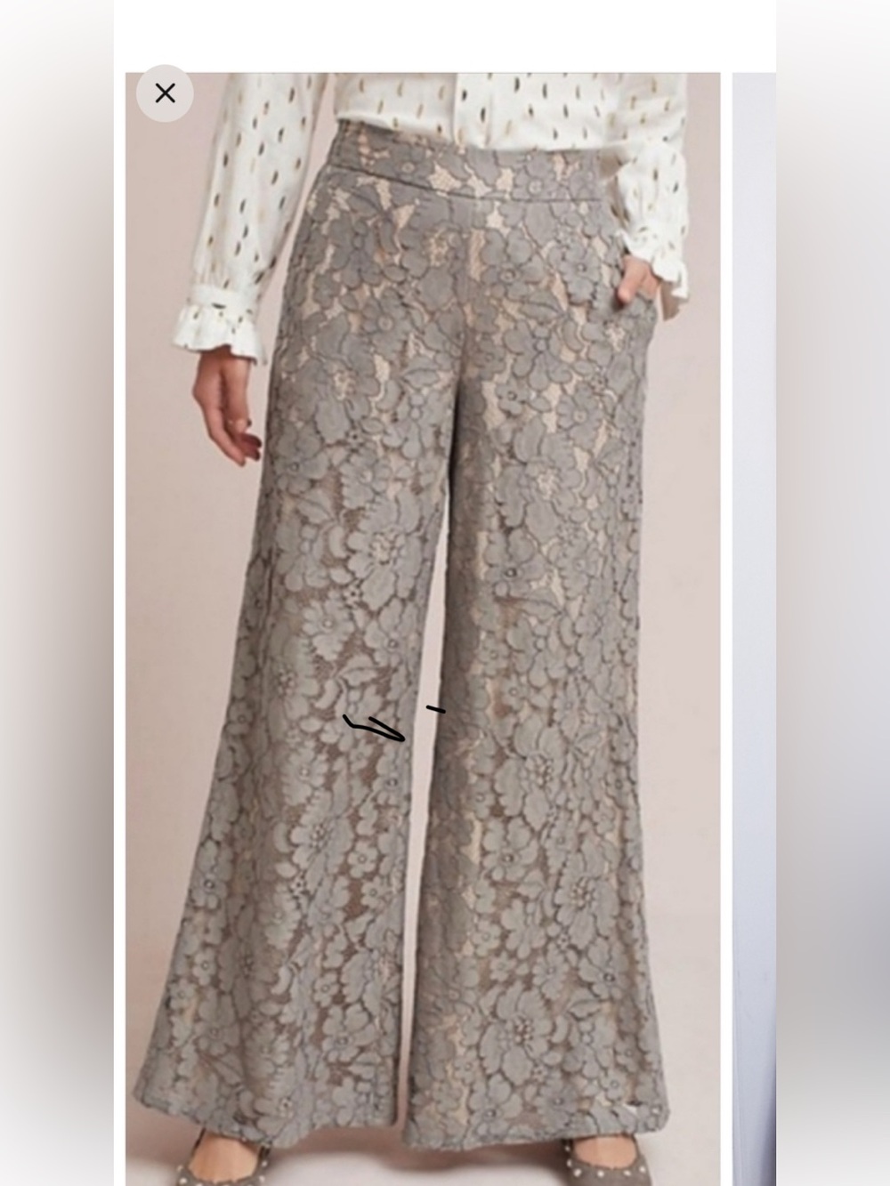 Gray embroidered palazzo over nude lining